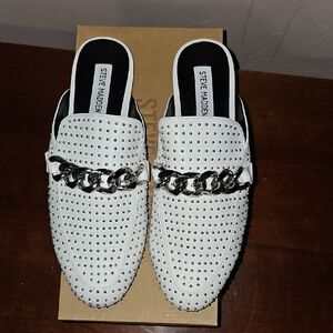 Steve Madden White Studded Loafers